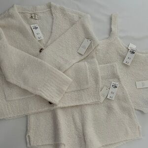 NWT Abercrombie & Fitch Plush Cream Knit Cardigan Tank and Shorts Set